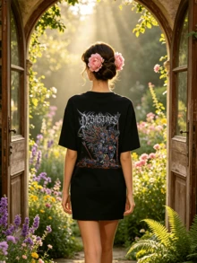 Women's Summer Casual Soft Round Neck Short Sleeve T-Shirt,Gothic Knight Print Graphic Suitable For Spring And Summer Outfits. - 黑色 - 查看 2