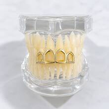 1件裝方形鏤空鋯石鑲嵌嘻哈牙套飾品，日常配件兼趣味拍照道具 - 彩色 - 查看 4