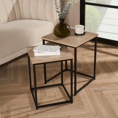 Nest Of Tables Wood Top Modern Home Decor Side End 2 Piece