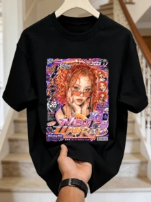 Herren Sommer Lässig weiches Rundhals Kurzarm-Shirt, Y2K Magazin Muster Grafik Frühling und Sommer Kleidung. Schwarz - Schwarz - Übersicht 5