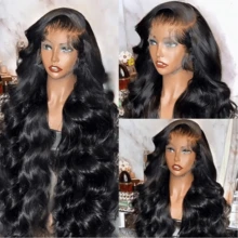 Bling Hair Glueless Wear And Go Human Hair Wig Body Wave 13x4 13x6 360 Lace Front Wig For Women 180% Density Pre-Cut Transparent Invisible Wigs Pre-Plucked With Baby Hairs Ready To Wear Brazilian Remy Hair - Natural Black - 查看 7