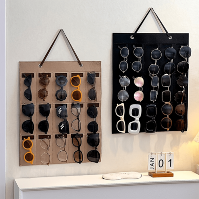 Tas Penyimpanan Kacamata Gantung, Tas Organizer Kacamata, Dapat Dilipat 15 Slot, Kacamata Fashion, Kacamata Pelajar, Kacamata Minus, Rak Display Lensa Anti Gores, Desain Dua Warna, Rak Display Multi Slot, Penyimpanan Kacamata, Rak Organizer Kacamata Gantung