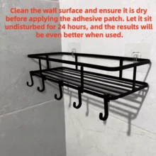 1pc Rust-Proof Shower Corner Shelf With Hooks, Wall-Mounted Adhesive Shower Storage Rack, Bathroom Organizer, Floating Wall-Mounted Shelf Bathroom Accessories - Multicolor - View 6
