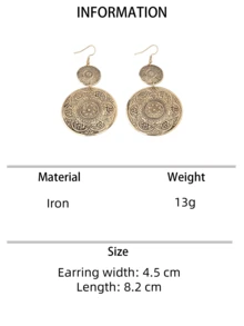 2 Peças Brincos Redondos Entalhados Vintage Boêmios, Design Bicolor Único, Adequado para Uso Diário e Festas - brincos redondos esculpidos - Visão 8