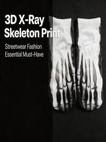 1/4 par de calcetines con impresión de esqueleto de rayos X en 3D, estilo callejero personalizado, versátiles para fiestas y uso diario - Multicolor - Ver 2