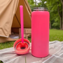 32oz/945ml Stainless Steel Insulated Travel Cup Double Drinking Ports Prevent Leakage, Keep Warm Or Cool, Multiple Colors Available, Energetic Hydration Without Burden, Suitable For Sports/Commuting/Daily Use - 玫瑰紅 - 查看 6