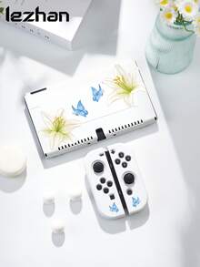 1个百合花蝴蝶图案保护套，兼容新款Switch 2（2025）、Switch NS/Switch OLED/Lite，Switch 2主机配件，全套包含收纳袋、卡槽底座、保护套，送给Switch玩家的浪漫礼物 - 彩色 - 查看 3