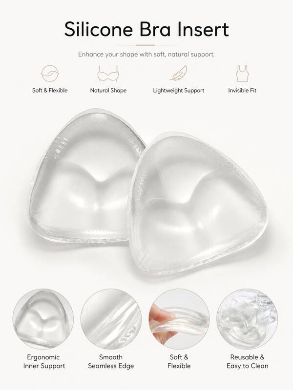 1 Pair Of Self-Adhesive Women's Bikini Breast Pads, Reusable Silicone Breast Pads, Suitable For Bras, Swimwear, Or Bikinis. These Breast Pads Are Specially Designed For Women With Fuller Busts, Providing Extra Thickness And Invisibility. Suitable For Swimwear, Bikinis, And Push-Up Bras. Also Includes Regular Breast Pads And Cup Pads.