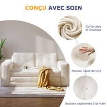 2-Seater Corduroy Modular Foam Sofa Bed, 143x92x61 Cm, Convertible Sleeper Sofa With 2 Cushions, Vacuum Packed - Beige - View 5