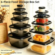 6 Packs Leak-Proof Stackable Food Containers, PP Microwave Dishwasher Freezer Lunch Boxes, Reusable Meal Prep Storage Boxes For School Office Picnic Travel Home Kitchen Accessories, Black & White - Multicolor - View 1