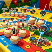 Roblox 22个卡通主题蛋糕装饰旗，时尚印花设计，厚实耐用材质，适用于生日、节日派对装饰、婚礼、婴儿派对、礼品包装 - 99 Forest Cupcake Straw - 查看 4