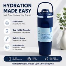30oz Stainless Steel Insulated Water Bottle With Leak-Proof Lid And Portable Handle - Solid Color Classic Pattern, Long-Lasting Hot/Cold Insulation, Ideal For Car, Office, Travel, And As A Gift. - Blue - View 3