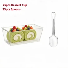 25/50pcs Dessert Cups, 5oz 150ml Dessert Cups With Spoons And Lids, Plastic Dessert Bowls, Reusable Plastic Rectangular Dessert Cups, Mini Plates, Cake Molds, Suitable For Desserts, Pudding, Mousse, Picnic, Party - Transparent - View 17
