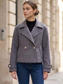Women's Jacket, Cold Weather Coat, Woolen Coat, Blouse With Buttons, Luxury - Rust Brown - View 3