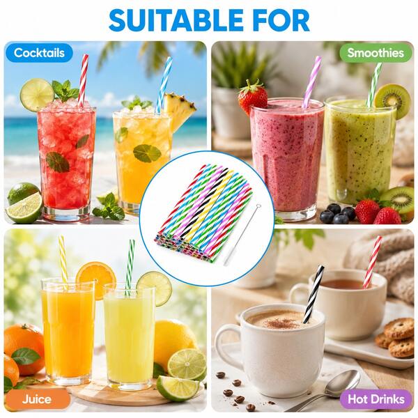 50/100 Pieces Hard Plastic Straws, Reusable Colorful Drinking Straws With 1 Straw Cleaner, Suitable For Cocktails, Smoothies, Fruit Juices, Hot Drinks And More. (9.05 Inches In Length, 0.27 Inches In Diameter)