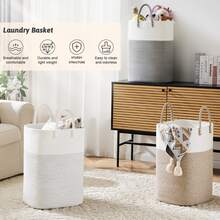 1pc Laundry Basket / Woven Hamper - Multifunctional Bathroom Storage Basket. Available In Two Sizes (40L And 60L) And A Variety Of Styles And Colors. An Ideal Storage And Organization Solution For The Laundry Room, Bedroom, Bathroom - Multicolor - View 12