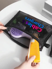 Mesh-Make-up-Tasche mit Datenkabel-Muster, rote gepolsterte Aufbewahrungstasche, tragbarer Organizer, Make-up-Tasche, Hautpflege-Tasche, Reise-Essentials, Wohnheim-Zubehör, Hochzeits-Brautgeschenk, Muttertagsgeschenk, Geburtstagsgeschenk, Geschenk für Freunde und Lehrer, Badezimmer-Aufbewahrung, Schmuck-Aufbewahrung, Lippenstift- und Kosmetik-Aufbewahrungstasche - Verschiedenfarbig - Übersicht 4