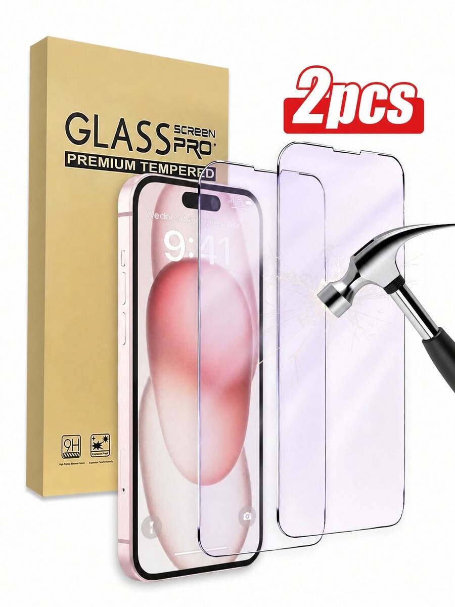 2pcs Blue Light Blocking Tempered Glass Screen Protector, Full Coverage, Case Friendly, Fit For IPhone 17 Pro Max, 13/14/15/16/17 Pro/Pro Max/16 Plus/16/17e Series - Mauve Purple - View 1