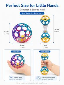 Baby Rattle Ball With Handle - Colorful Shaking Rolling Sensory Toy, Easy-To-Grip Baby Rattle Ball - Multicolor - View 9