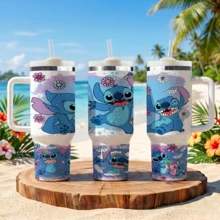 Disney Stitch And Angel 40 Oz Tumbler With Handle And Straw, Lilo & Stitch Stainless Steel Insulated Travel Mug, Cute Reusable Iced Coffee Cup, Romantic Valentines Day Gift For Her - Mũi khâu - Xem 2