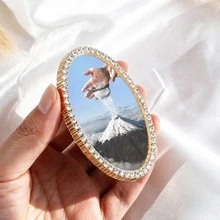 1pc Metal Fridge Magnet, Oval Vintage Decor Magnet With Snowy Mountain Painting, Handcrafted Rhinestone Embellished Fridge Magnet, Perfect Gift, Home Decor! - one-size - View 8
