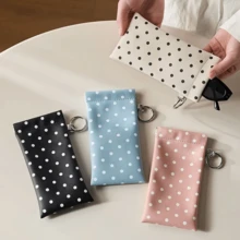1pc Cute Polka Dot Portable PU Leather Glasses Case, With Snap Button Design, Built-In Glasses Cleaning Cloth And Hanging Ring, Perfect For Carrying Glasses - Multicolor - View 3