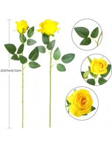 1/5/10/12件裝情人節禮物人造黃玫瑰，適用於家居裝飾、桌面裝飾、花園裝飾、戶外婚禮裝飾、新娘花束、腕花，適合居家花瓶裝飾花束、戶外人造花 - 黃色 - 查看 3