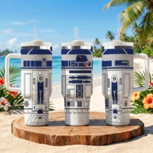 R2-D2 40 Oz Tumbler With Handle And Straw, Stainless Steel Insulated Travel Mug, Reusable Iced Coffee Water Bottle Cup, Disney Sci-Fi Movie Fan Gifts For Men - War Star - View 7