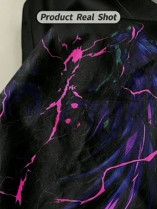 Women's Summer Casual Soft Round Neck Short Sleeve T-Shirt,Pink Lightning Wings Print Graphic Suitable For Spring And Summer Wear. - Negro - Ver 3