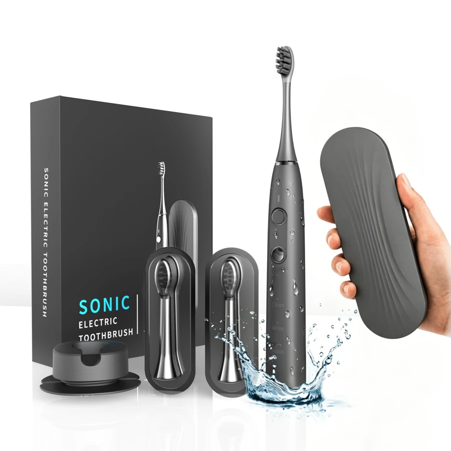 Adult Electric Toothbrush, 3 Modes 3 Intensity Levels, 90 Days Battery Life, Includes Travel Storage Case, Smart Timer 30s Zone Change Reminder, Teeth Cleaning IPX7 Waterproof Wireless Charging Deep Clean