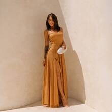 Gabi Dress With Sparkling Tulle And Crossed Side Detail - 駝色 - 查看 1