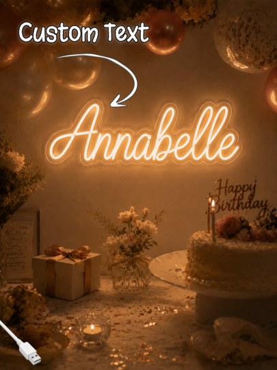 Custom Handwritten Name Warm White LED Neon Light, Suitable For Birthday Party Backdrop, Girls Bedroom, Kids Room And Game Room Wall Decor, USB Powered, Unique Personalized Birthday Gift
