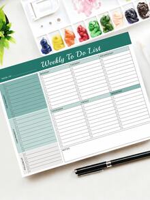 Trees 1pc Weekly Planner Notebook: To-Do List Desktop Notepad With Multiple Sections - 8.5x11 Inch 24 Pages - Undated Tear-Off Notebook Habit Planner Tracker, Task Goal List Organizer Office Supplies School Supplies - Multicolor - View 5