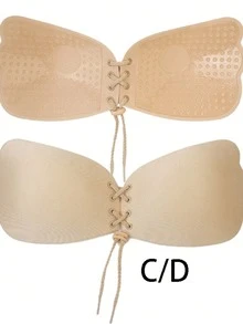 Adjustable Drawstring Tightening Small Breast Invisible Silicone Bra Pads, Women's Strapless Adhesive Bra Inserts - Apricot - View 6