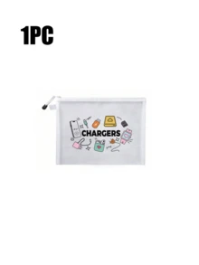 印有「Charger」字樣的網格化妝包，便攜式收納袋，多功能收納袋，化妝包，護膚品袋，旅行必需品，宿舍用品，珠寶收納，口紅和化妝品收納袋。適合商務人士和旅行者，實用便攜式收納袋，完美用於存放旅行、辦公室和居家數位配件，推薦作為節日和生日禮物 - 彩色 - 查看 15