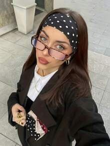 1件復古圓點寬髮箍，彈性復古髮帶適合女性日常穿搭與化妝，夏季海灘髮箍（黑色）度假髮飾 - 黑色 - 查看 2
