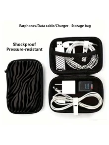 Caja de almacenamiento compacta de 4.3 pulgadas con carcasa dura de EVA con rayas de cebra negras - Bolsa de almacenamiento protectora para viajes, adecuada para accesorios electrónicos, auriculares, discos duros y cables de datos; estuche con cremallera a prueba de golpes (solo la caja de almacenamiento) - Multicolor - Ver 3