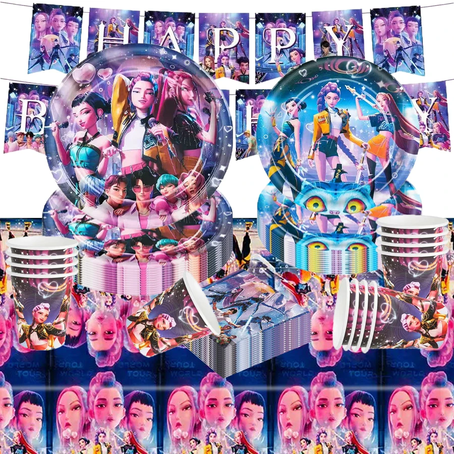 51件組 K-POP 女團主題返校派對服裝套裝,適合10人使用,一次性生日派對餐具包含盤子、杯子和餐巾紙,節日裝飾用品,適用於露營、野餐、後院燒烤和派對裝飾,亦適合萬聖節、聖誕節和派對裝飾,是給粉絲的驚喜禮物 - 彩色 - 查看 1