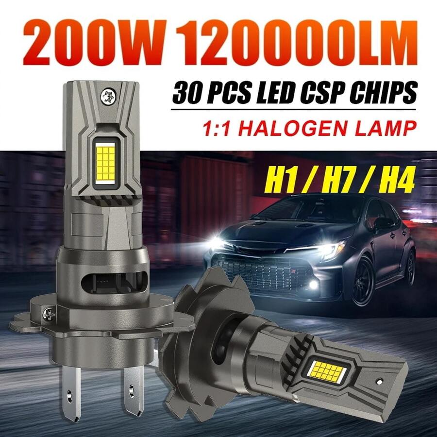 HYNBYZJ 2入 H7 H4 H1 LED大燈 200W 120000LM 超亮 9003 HB2 聚光燈汽車燈泡 H7 LED Canbus 車燈 6000K 12V 24V