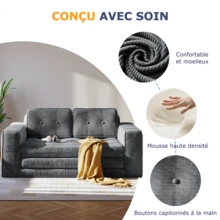 2-Seater Corduroy Modular Foam Sofa Bed, 143x92x61 Cm, Convertible Sleeper Sofa With 2 Cushions, Vacuum Packed - 灰色 - 查看 5
