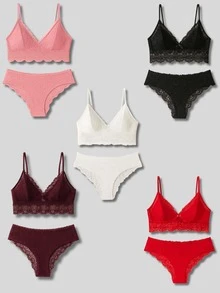 Kit 10 Conjuntos Lingerie Feminina Calcinha Renda Sutiã Alças Ajustáveis Fecho Elegância Conforto - Multicolorido - Visão 1