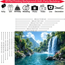 1 buah Banner Latar Belakang Pesta Bertema Sungai Air Terjun Hutan Tropis, Terbuat dari Poliester dengan Pohon Palem, Bukit Hijau, dan Elemen Bunga, Cocok untuk Ulang Tahun, Pernikahan, Fotografi, dan Acara Lainnya - A - View 3