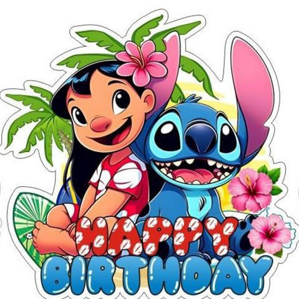 High-Quality Thick Cardboard Lilo & Stitch Birthday Cake Decorations, Cute Tropical Hawaiian Style Cartoon Character Prints In Multicolor And Shapes, Suitable For Birthday, Family Gatherings, Indoor/Outdoor Parties, Tabletop Decor