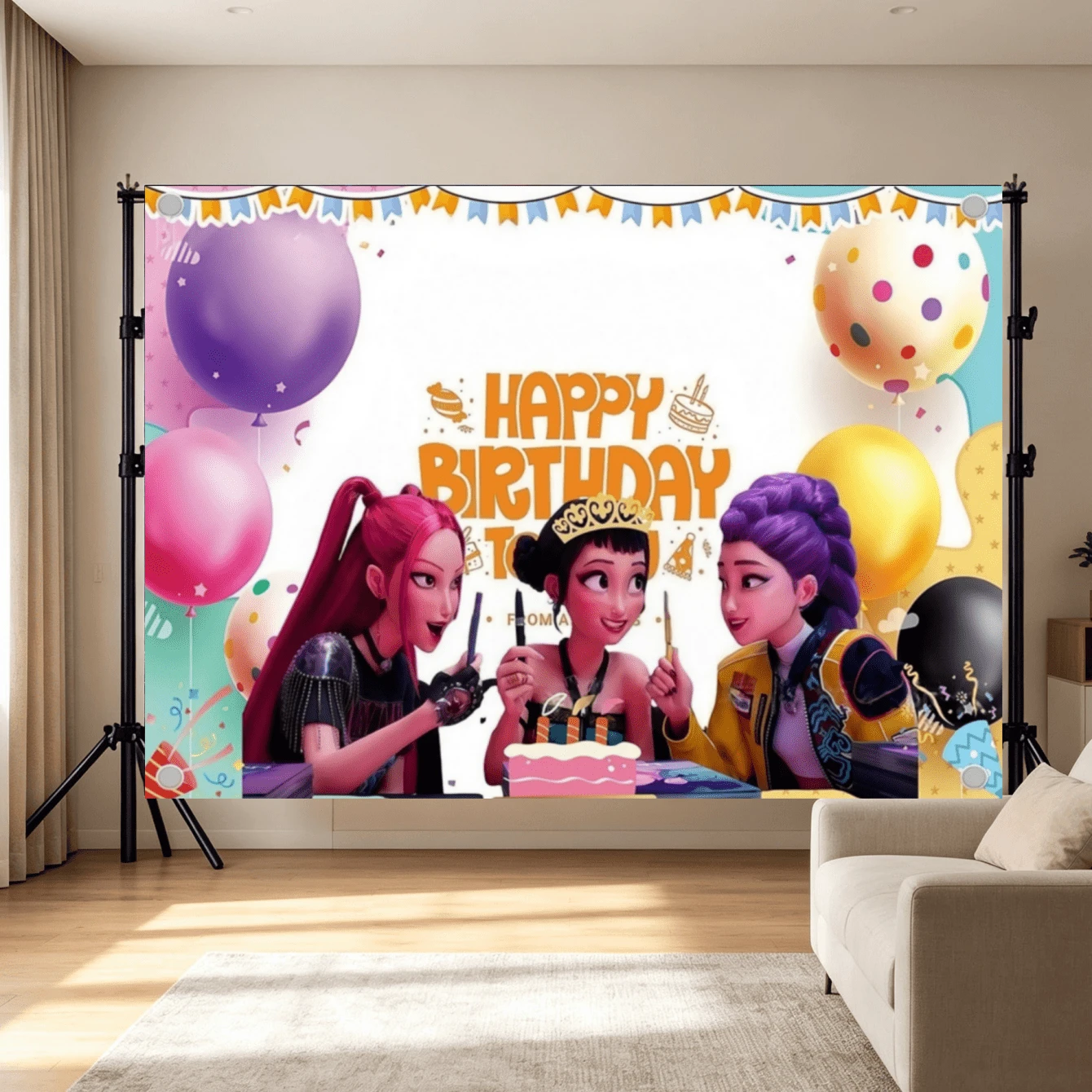 1件K-Pop Team Hunters偶像主题派对背景布，营造氛围，非常适合粉丝见面会、生日派对和主题活动，为K-Pop爱好者打造热闹独特的派对氛围，随机款式 - 彩色 - 查看 5