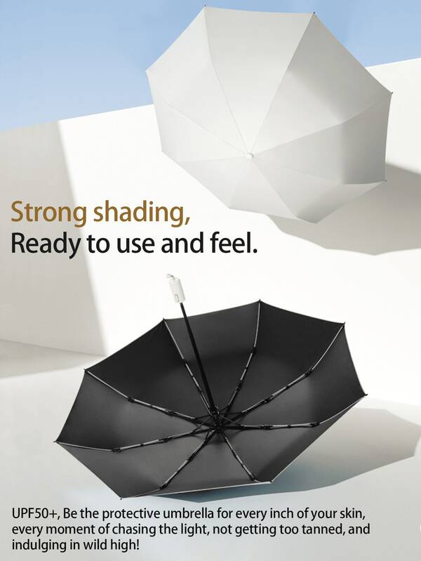 1pc Fully Automatic 16 Ribs Black Umbrella, Windproof Sun Protection Umbrella, UV Blocking Reverse Folding Compact Umbrella, Business Umbrella For One Person For School,Office,Household,Travel (Fabric Cover, Rib Color, And English Letter Pattern Design Randomly Assorted)