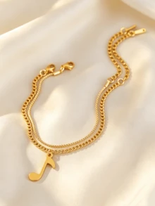 Pulsera elegante de doble capa con notas musicales en tono dorado - Amarillo Oro - Ver 4
