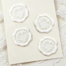 25pcs/Pack Pearl White Heart Flower Wreath Pattern Wax Seal Stickers, For Wedding Invitations, Party Invitations, Gift Packaging, Scrapbooking Decoration - Pearlescent White - View 7