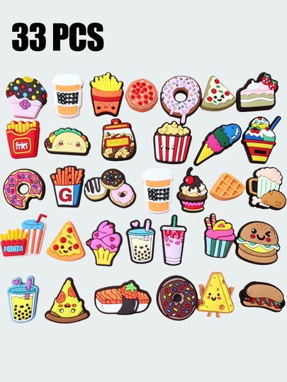 16pcs Food Series Casual Foodie Style PVC Shoe Charms - Burger, Fries, Donut, Compatible With Gardening Sandals, DIY Creative Shoe Decor For Holiday Gifts, Summer Party And Birthday Presents, Colorful Food Shoe Hooks, Ideal Gift For Men And Women Adults
