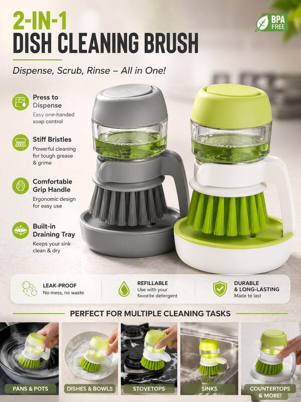 Cepillo para platos automático recargable, herramienta de limpieza esencial para verano, playa, picnic y camping, cepillo multifuncional de cerdas rígidas para todas las estaciones, adecuado para estufa y fregadero de cocina, perfecto para regreso a clases, dormitorios de graduación y apartamentos, regalo práctico ideal de limpieza del hogar para familia y amigos en vacaciones y fiestas