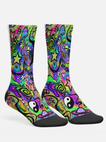 Men's Socks, 360 Degree Print - Fantasy Mushroom, Animal, Colorful, Hip Hop, Street Style, Fun Socks, Couple, Gift, Daily, Party, Holiday - Multicolor - View 2